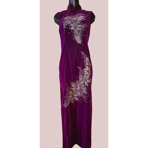 Violet Cheongsam Maxi Dress, Size Small